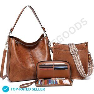 Brand New BAVERGE Purse Set Medium Brown Leather Tote